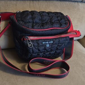 Michael Kors Quilted Black and Red Belt Bag